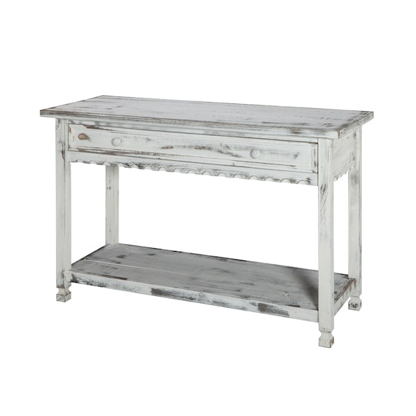 Alaterre Furniture Country Cottage Media/Console Table, White Antique Finish ACCA14WA - main